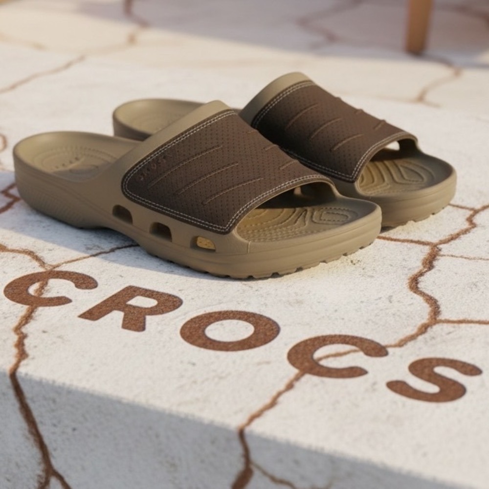 Crocs Yukon Slide Mens 13 Khaki Dark Brown Rugged Sport Sandals Slip On Shoes
